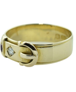 Victorian 18ct Gold Diamond and Ruby Buckle Ring