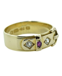 Victorian 18ct Gold Diamond and Ruby Buckle Ring