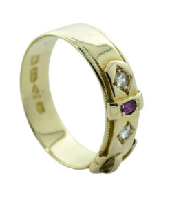 Victorian 18ct Gold Diamond and Ruby Buckle Ring