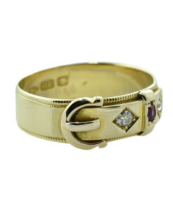 Victorian 18ct Gold Diamond and Ruby Buckle Ring