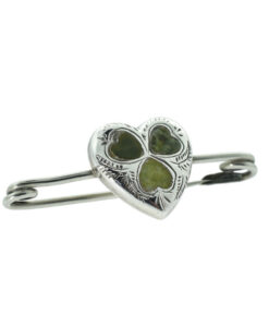 Vintage Silver Good Luck Shamrock Heart Brooch