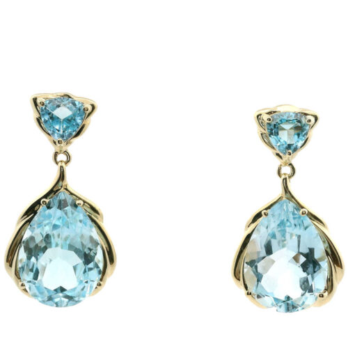 9ct Gold Blue Topaz Pear Drop Earrings