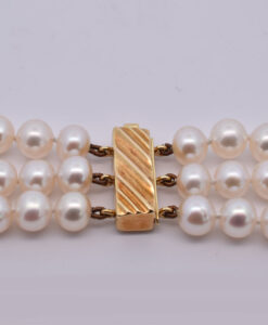 JKa Kohle 9ct Gold Clasp Triple Row Cultured Pearl Necklace