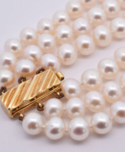 JKa Kohle 9ct Gold Clasp Triple Row Cultured Pearl Necklace