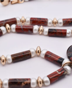 Vintage 9ct Gold Agate and Pearl Necklace