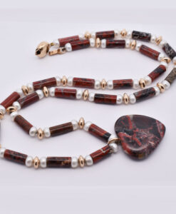 Vintage 9ct Gold Agate and Pearl Necklace