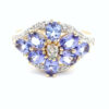 14ct Yellow Gold Diamond and Tanzanite Cluster Ring