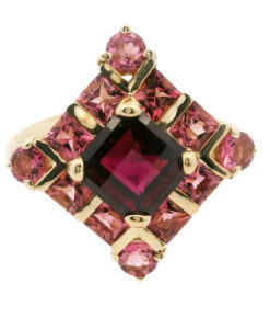 9ct Gold Almandine Garnet and Pink Topaz Cluster Ring