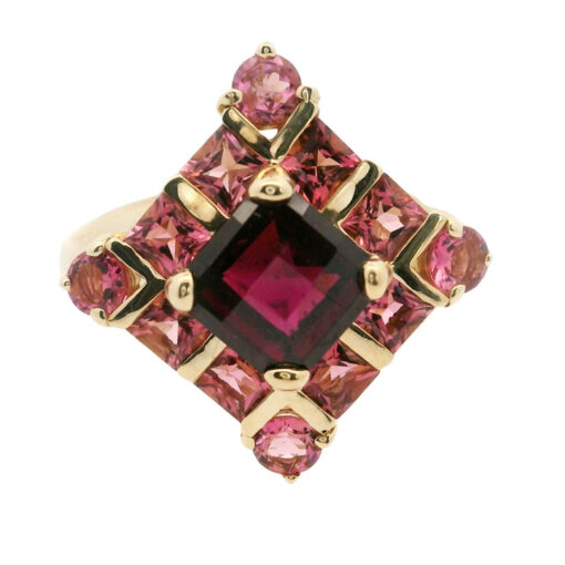 9ct Gold Almandine Garnet and Pink Topaz Cluster Ring