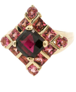 9ct Gold Almandine Garnet and Pink Topaz Cluster Ring