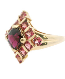 9ct Gold Almandine Garnet and Pink Topaz Cluster Ring
