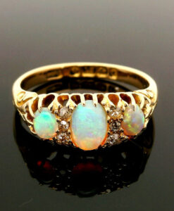 Antique 18ct Gold Diamond and Opal Boat Ring