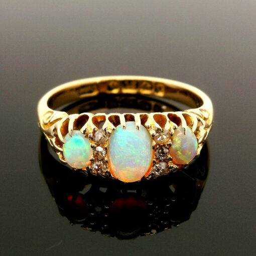 Antique 18ct Gold Diamond and Opal Boat Ring