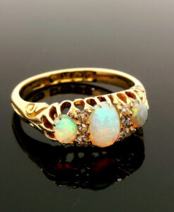 Antique 18ct Gold Diamond and Opal Boat Ring