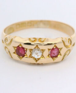 Antique Gold Diamond and Ruby Gypsy Ring