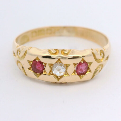 Antique Gold Diamond and Ruby Gypsy Ring