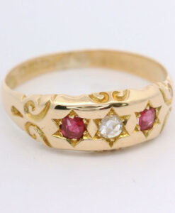 Antique 18ct Gold Diamond and Ruby Gypsy Ring