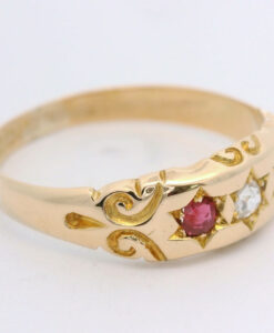 Antique 18ct Gold Diamond and Ruby Gypsy Ring