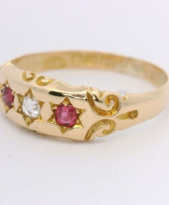 Antique 18ct Gold Diamond and Ruby Gypsy Ring