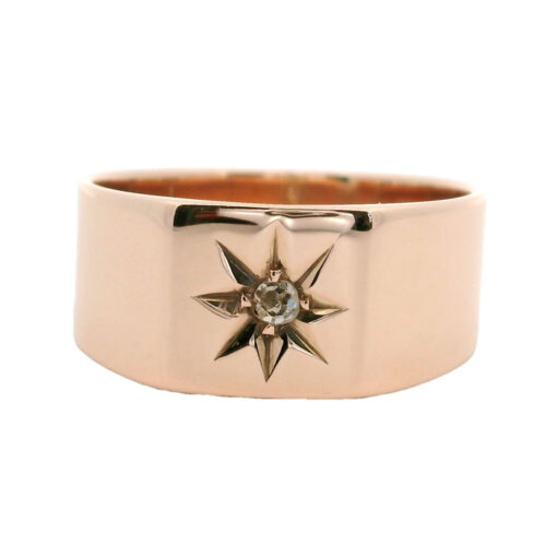 Antique Rose Gold Diamond Star Signet Ring