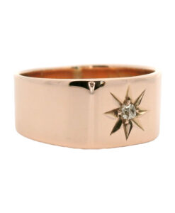 Antique 9ct Rose Gold Diamond Star Signet Ring