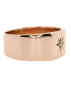 Antique 9ct Rose Gold Diamond Star Signet Ring