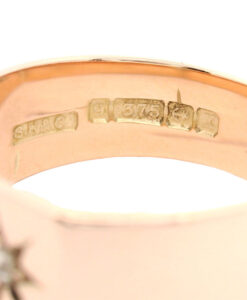 Antique 9ct Rose Gold Diamond Star Signet Ring