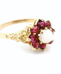 9ct Yellow Gold Ruby and Opal Cluster Ring