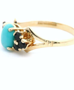 9ct Yellow Gold Sapphire and Turquoise Ring