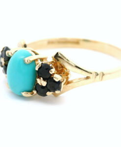 9ct Yellow Gold Sapphire and Turquoise Ring