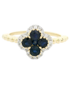 9ct Yellow Gold Sapphire and Diamond Clover Ring