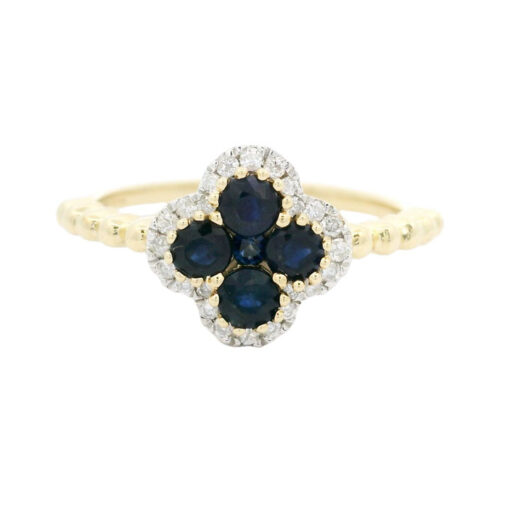 9ct Yellow Gold Sapphire and Diamond Clover Ring