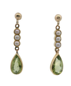 9ct Yellow Gold Peridot and Pearl Drop Earrings