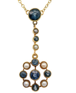 Antique Gold Sapphire & Pearl Pendant