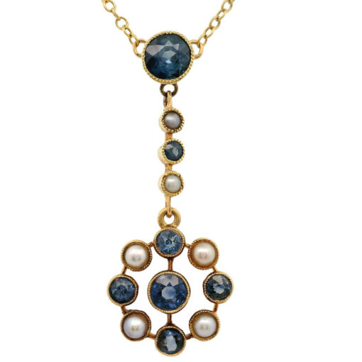 Antique Gold Sapphire & Pearl Pendant