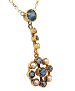 Antique 15ct Gold Sapphire & Pearl Pendant