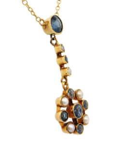 Antique 15ct Gold Sapphire & Pearl Pendant