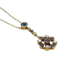 Antique 15ct Gold Sapphire & Pearl Pendant