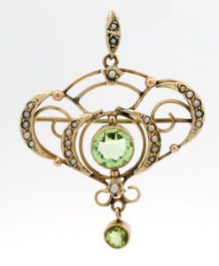 Antique Gold Peridot and Pearl Pendant