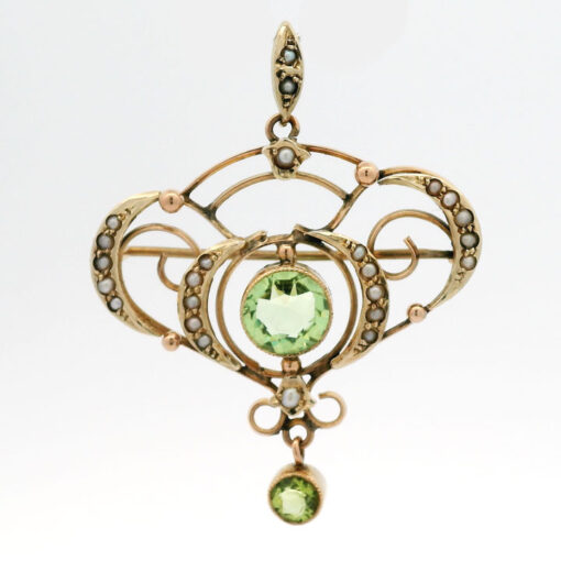 Antique Gold Peridot and Pearl Pendant