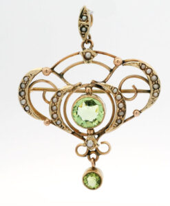 Antique 9ct Gold Peridot and Pearl Pendant