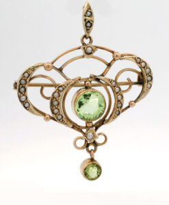 Antique 9ct Gold Peridot and Pearl Pendant