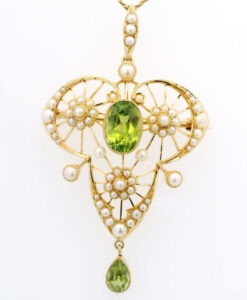 Antique 15ct Gold Peridot and Pearl Pendant c1900