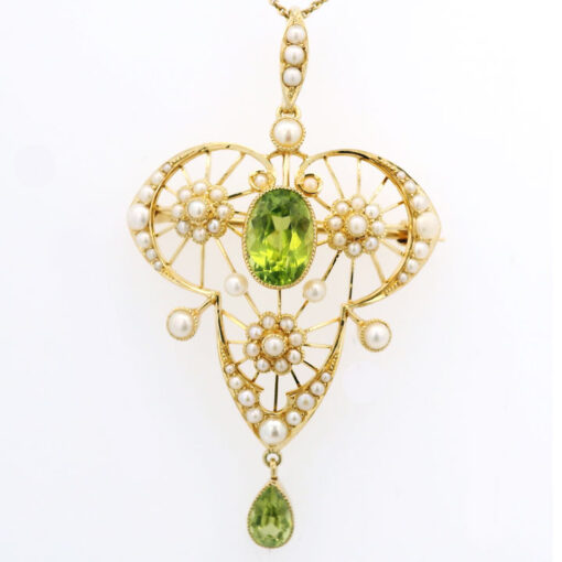 Antique 15ct Gold Peridot and Pearl Pendant c1900