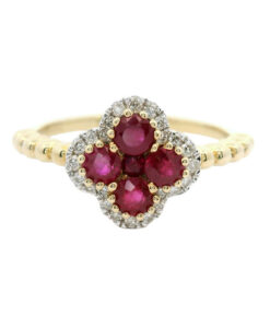 9ct Yellow Gold Ruby and Diamond Cluster Ring