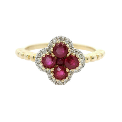 9ct Yellow Gold Ruby and Diamond Cluster Ring