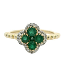 9ct Yellow Gold Emerald and Diamond Clover Ring