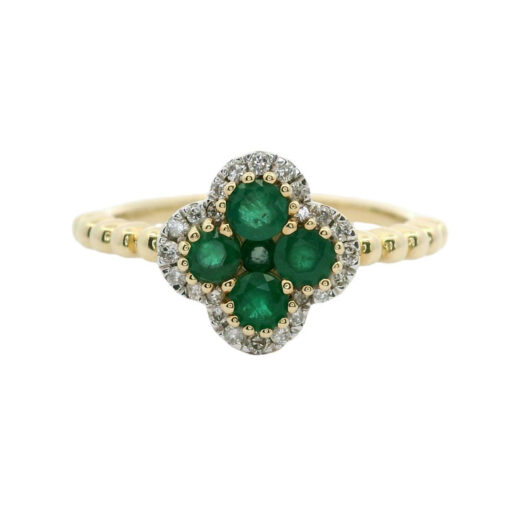 9ct Yellow Gold Emerald and Diamond Clover Ring