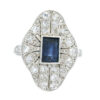 Platinum Art Deco Diamond and Sapphire Cluster Ring