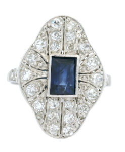 Platinum Art Deco Diamond and Sapphire Cluster Ring